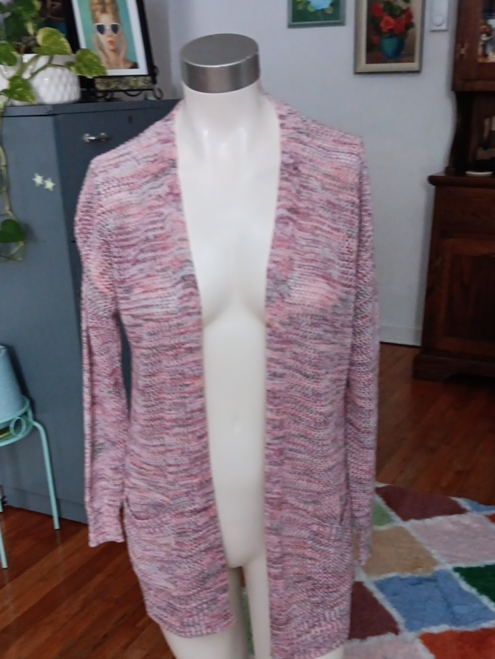 Hooked Up by IOT Pink Marled Open Cardigan